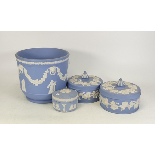 104 - Wedgwood jasper ware to include planter, and three lidded boxes (4)