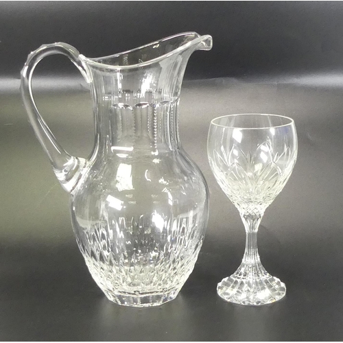 132 - Boxed De Lamerie Fine Bone China Lead Crystal Undecorated 1 litre Water Jug together with boxed pair... 