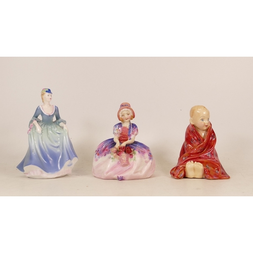 483 - Royal Doulton lady figures Monica HN1467, The Little Pig together with Coalport Taking The Air (3)