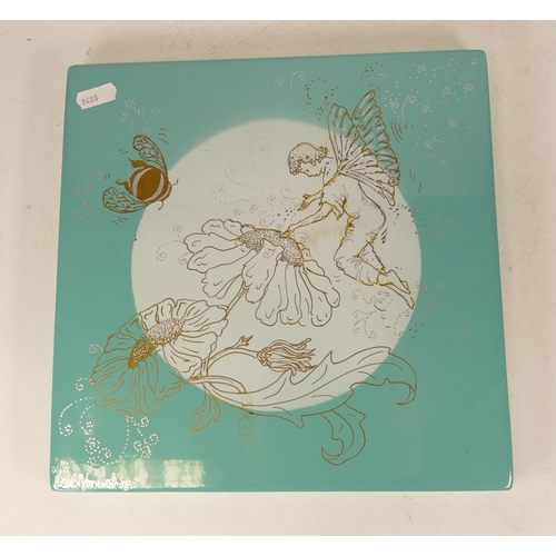 503 - Alan Clarke Studios Wall Plaque decorated with Fairy and Flowers Scene. Height: 26.2cm