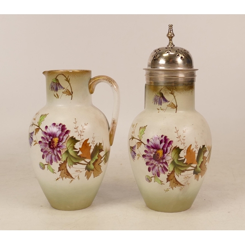 178 - Carlton Ware Chrysanthemum patterned milk jug and sugar sifter.  Height 17cm(2)