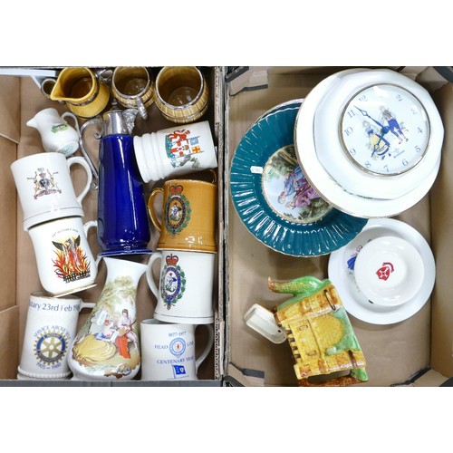 11 - A collection of mostly Wade Ceramics to include wall plates, tankards. Falstaff white metal mounted ... 