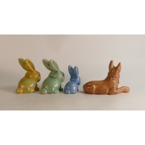 44 - Wade Heath Flaxman ware small rabbit, mottled rabbit, green rabbit and dog (4)