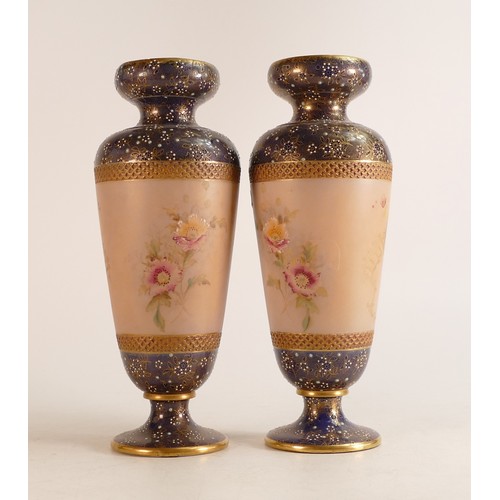 133 - A pair of Carlton ware Wiltshaw & Robinson Ivory Blush ware vases in the Arvista pattern. Cobalt blu... 