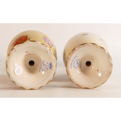 134 - A pair of Carlton ware Wiltshaw & Robinson Ivory Blush ware baluster vases in a floral pattern with ... 