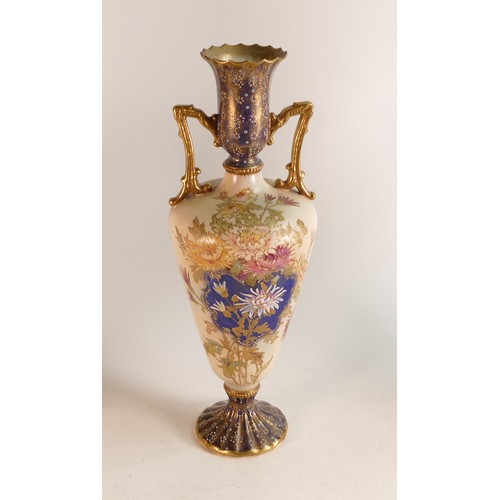 146 - Carlton ware Wiltshaw & Robinson Ivory Blush ware twin handled vase. Decorated in the Chrysanthemum ... 