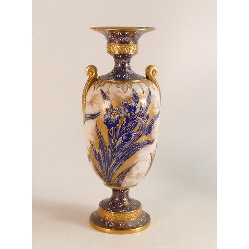 151 - Carltonware Wiltshaw & Robinson blue & white twin handled vase. Decorated in an Iris pattern. Cobalt... 