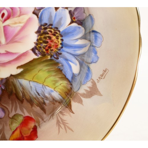 162 - Aynsley floral cabinet plate signed by J A Bailey. Diameter 26.5cm