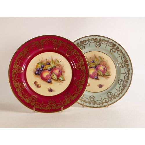 165 - Two Aynsley Orchard Gold Cabinet plates, one with Red ground, the other with Teal. Diameter: 26.7cm ... 