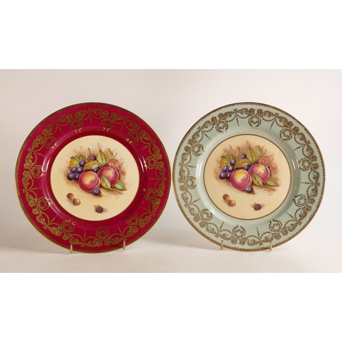 165 - Two Aynsley Orchard Gold Cabinet plates, one with Red ground, the other with Teal. Diameter: 26.7cm ... 