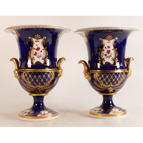 189 - Coalport, two very similar, almost a pair, of Campana shaped 19th century hand painted vases. Height... 