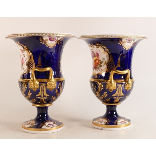 189 - Coalport, two very similar, almost a pair, of Campana shaped 19th century hand painted vases. Height... 