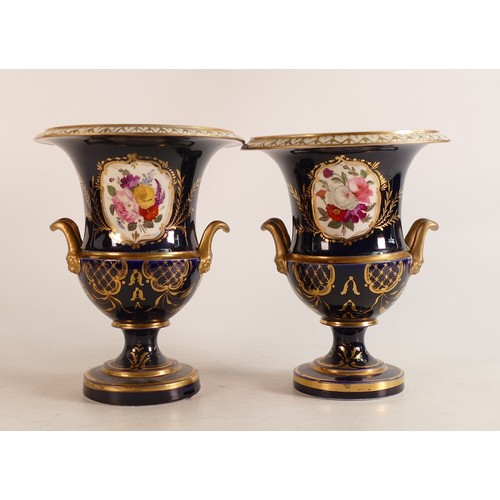 190 - Pair of Coalport campana shaped hand painted early 19th century vases. Height 19.5cm high approx.