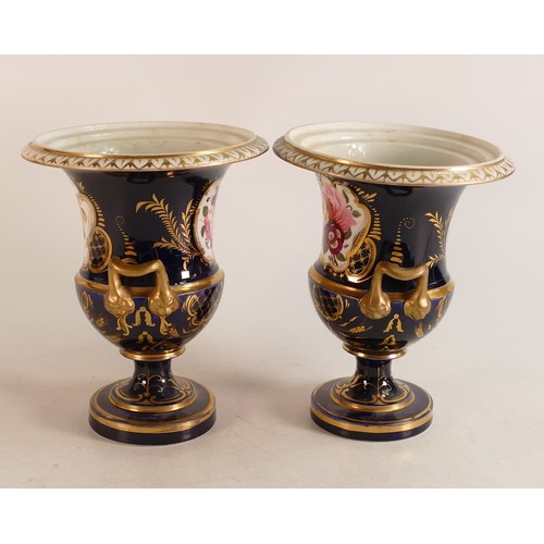 190 - Pair of Coalport campana shaped hand painted early 19th century vases. Height 19.5cm high approx.