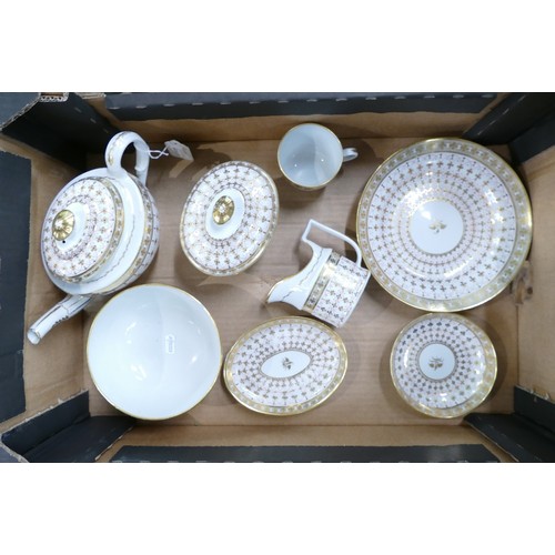 193 - Early 19th century probably Coalport white and gold part tea set comprising tea pot, sugar & cream, ... 