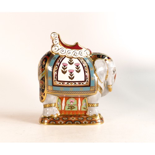 228 - Royal Crown Derby Mulberry Hall Elephant 140/500, box & certificate & gold stopper.