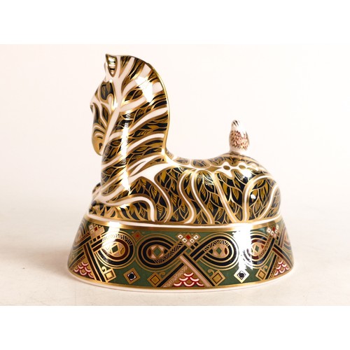 229 - Royal Crown Derby paperweight Harrods Zebra. Boxed, gold stopper.