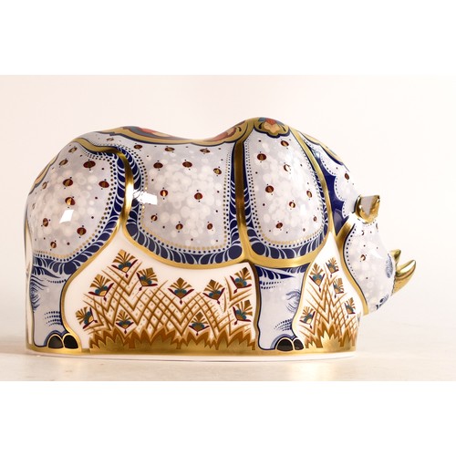 230 - Royal Crown Derby paperweight, White Rhino, Endangered Species, exclusively commissioned by Sinclair... 