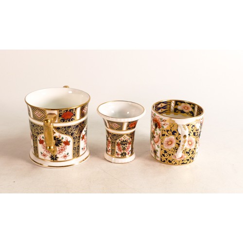 240 - Royal Crown Derby Imari 1128 pattern loving cup, small pot & earlier cup, height of tallest 7.5cm (3... 