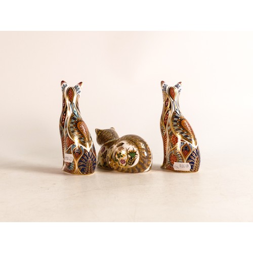 242 - Royal Crown Derby Paperweights including Cottage Garden Cat & two Siamese Cats, tallest 13.5cm (silv... 