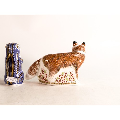 243 - Royal Crown Derby Mother Fox paperweight & Chipmunk, both gold stoppers (2)