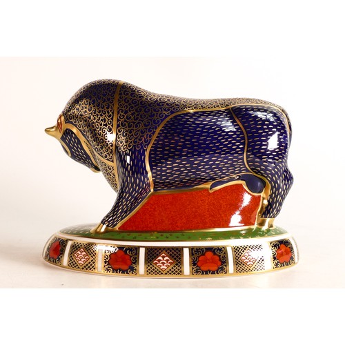 250 - Royal Crown Derby paperweight, Bull, gold stopper, boxed/