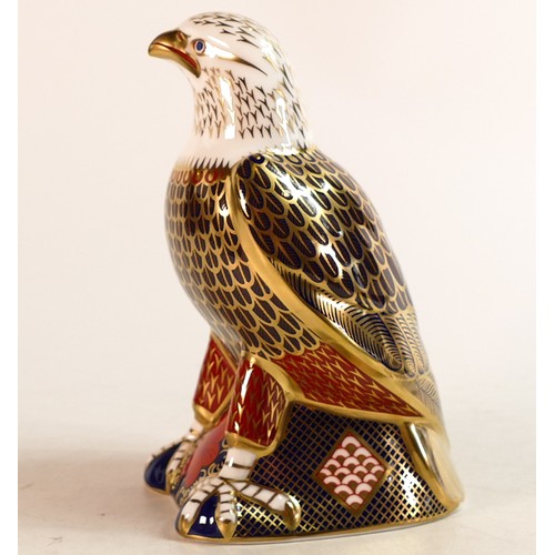 254 - Royal Crown Derby paperweight, Bald Eagle. Gold stopper, boxed.