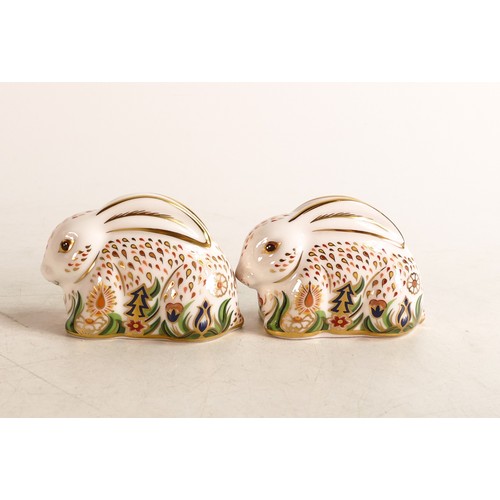 265 - Two Royal Crown Derby paperweights Baby Rowsley Rabbit, commissioned by Sinclairs and limited to the... 