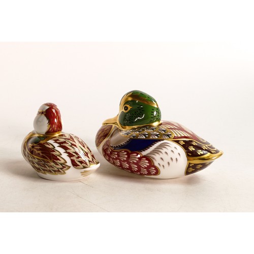 273 - Royal Crown Derby porcelain Bakewell Duck and Duckling, gold stopper and printed marks in red, boxed... 