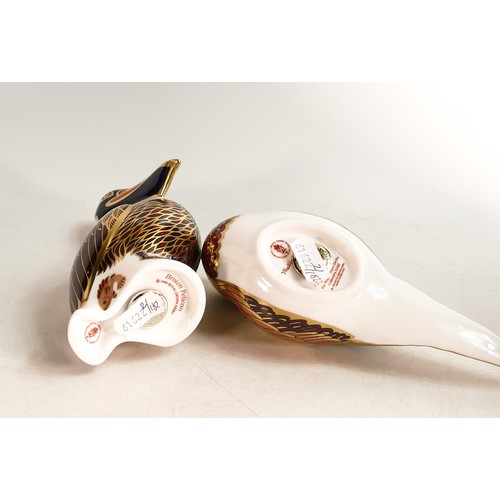 277 - Two Royal Crown Derby paperweights Brown Pelican and Pheasant, with gold stopper to base, boxed (2)