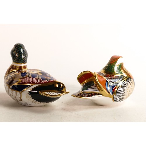 281 - Two Royal Crown Derby paperweights, Mandarin and Mallard, gold stopper, boxed (2)