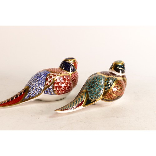 283 - Two Royal Crown Derby Pheasant paperweights, gold stopper (2)