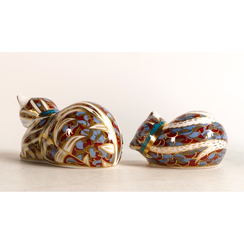 288 - A pair of Royal Crown Derby paperweights, Contented Cat and Contented Kitten, gold stoppers, each bo... 