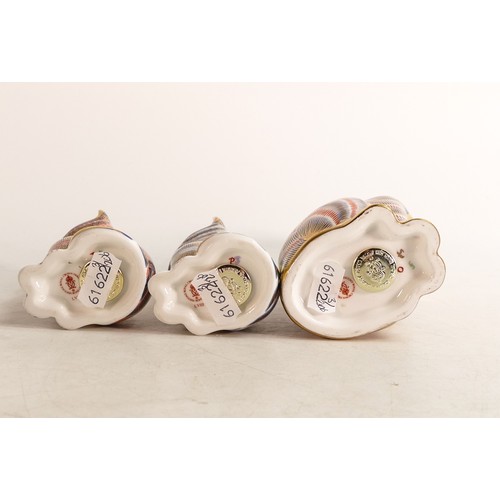 290 - Royal Crown Derby paperweights Cat, Grey Kitten &  Kitten, gold stoppers, each boxed (3)