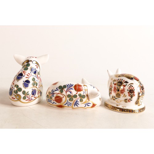 293 - Royal Crown Derby paperweights Piglet, Sitting Piglet & Sleeping Piglets, gold stoppers, each boxed ... 