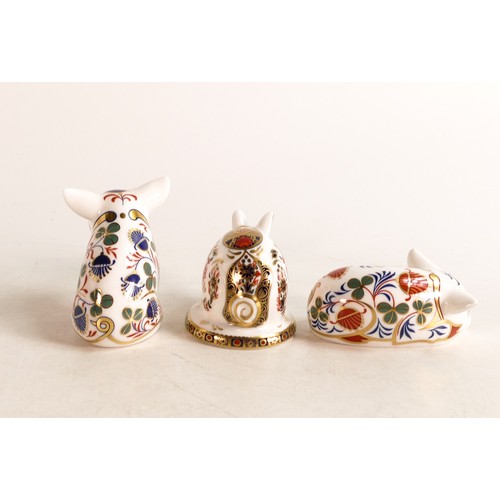 294 - Royal Crown Derby paperweights Piglet, Sitting Piglet & Sleeping Piglets, gold stoppers, each boxed ... 