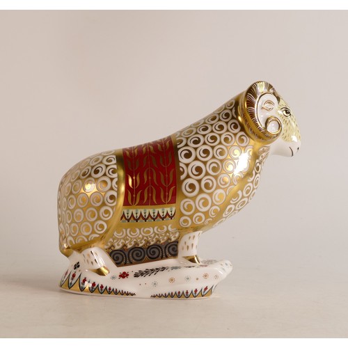 303 - Royal Crown Derby paperweight The Ram of Colchis, limited edition for Connaught House, boxed with ce... 