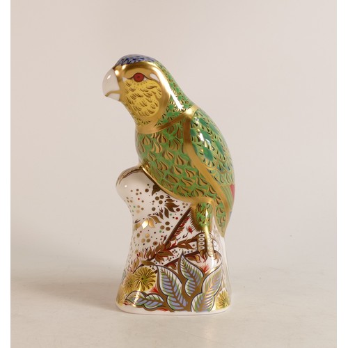 304 - Royal Crown Derby paperweight Amazon Green Parrot, limited edition, boxed with certificate.