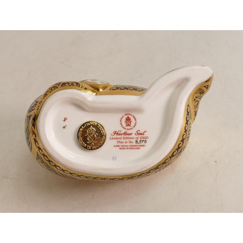 308 - Royal Crown Derby paperweight Harbour Seal, limited edition, boxed with certificate.