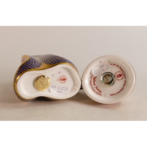 313 - Royal Crown Derby paperweights Snake and Chaffinch Nesting. (2)