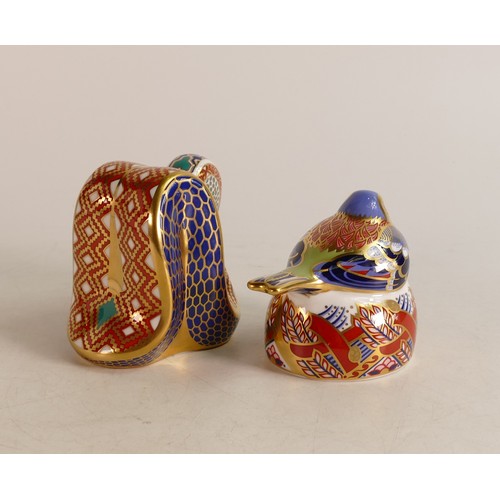 313 - Royal Crown Derby paperweights Snake and Chaffinch Nesting. (2)