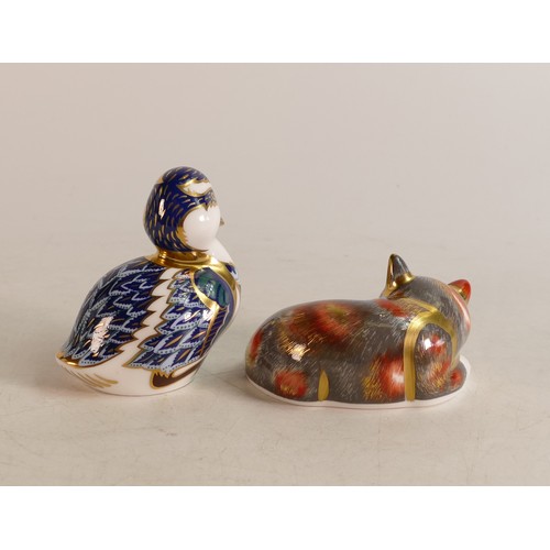 316 - Royal Crown Derby paperweights Blue Duckling and Catnip Kitten. (2)