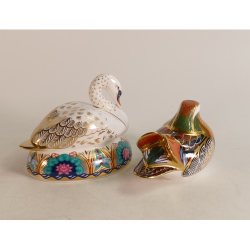 322 - Royal Crown Derby paperweights Swan and Mandarin Duck. (2)