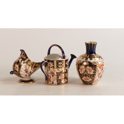 325 - Royal Crown Derby Imari pattern 6299 miniatures to include coal scuttle, vase and watering can. Heig... 