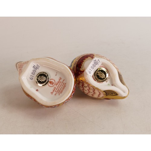 356 - Royal Crown Derby paperweights Partridge and Orchard Hedgehog, gold stoppers, partridge with cert (2... 