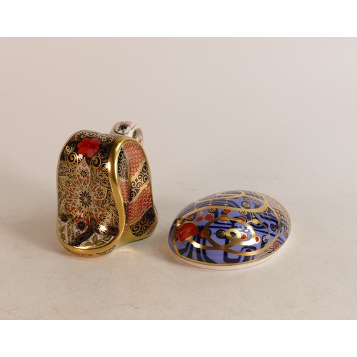 357 - A Royal Crown Derby paperweight, Imari Snake, printed in the 1128 pattern, gold stopper, 8.5cm, prin... 