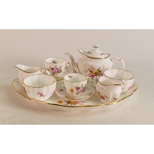 361 - A Royal Crown Derby miniature Derby Posies tea set with additional 2 x saucers, cup, milk jug and su... 