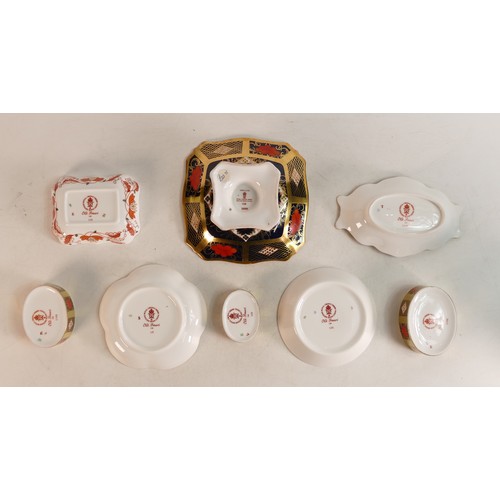 365 - Royal Crown Derby Old Imari 1128 set of 3 graduated oval boxes together with footed bowl and four pi... 