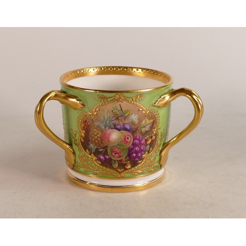 381 - Royal Crown Derby Tyg on green background with floral and gilt decoration. 7.5 cm high
8cm diameter