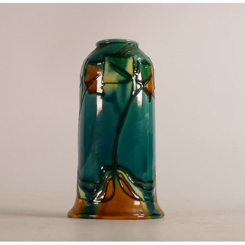 397 - Minton No.46 Tube lined Secessionist vase on Turquoise ground. Height: 15cm